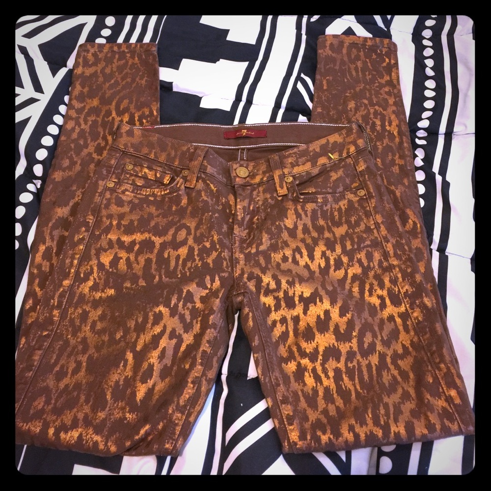 7 forallmankind NEW jeans leopard cheetah metallic