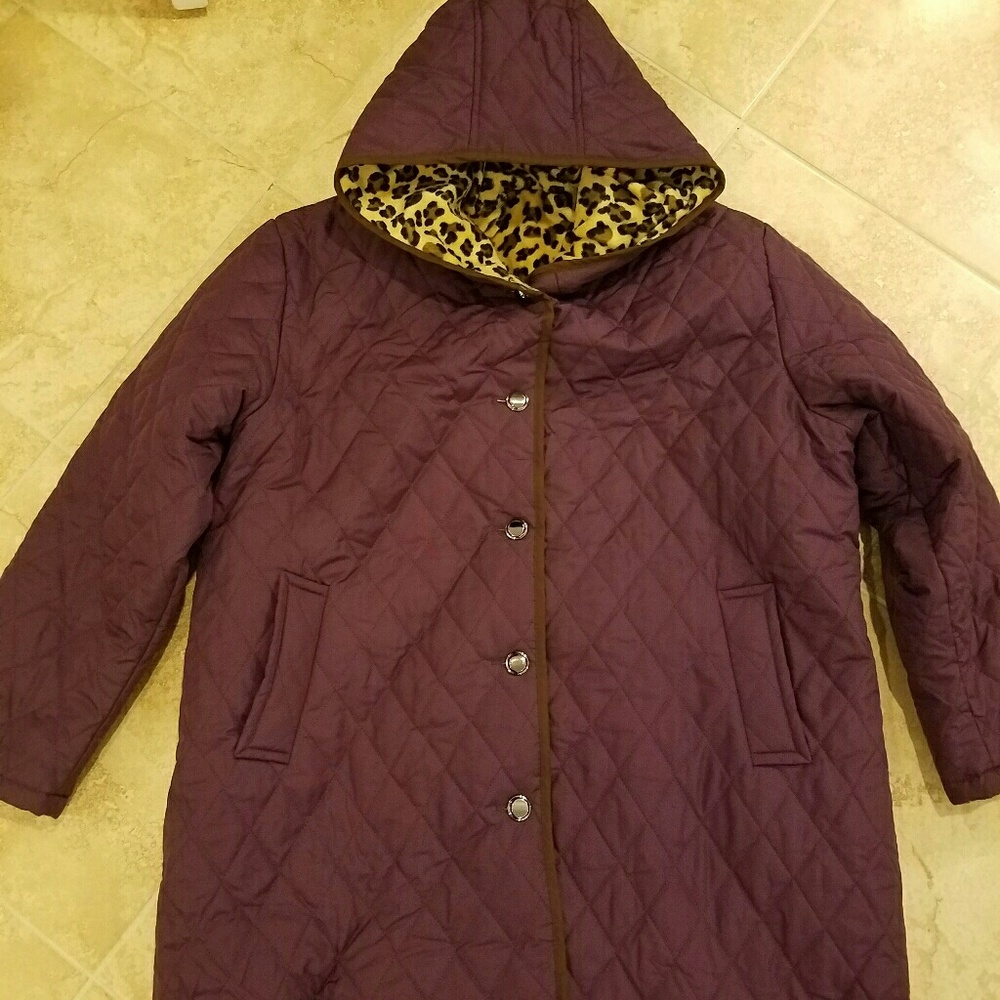 Purple coat with Leopard fleece with hood