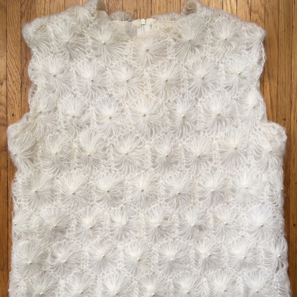 Pearl studded white top by Hand Crocheted.