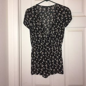 Forever 21 black and white floral romper