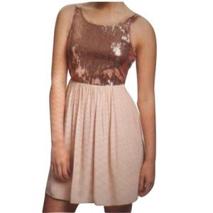 Lush Rose Gold Sequin Dress with low V back.