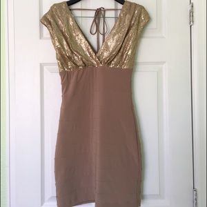 XOXO Gold Sequined Bandage Dress