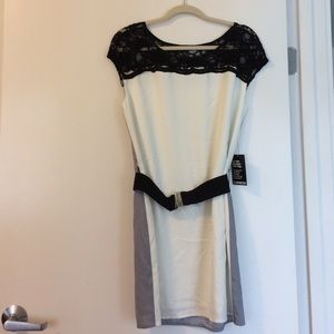 NWT Express white and gray dress with black lace