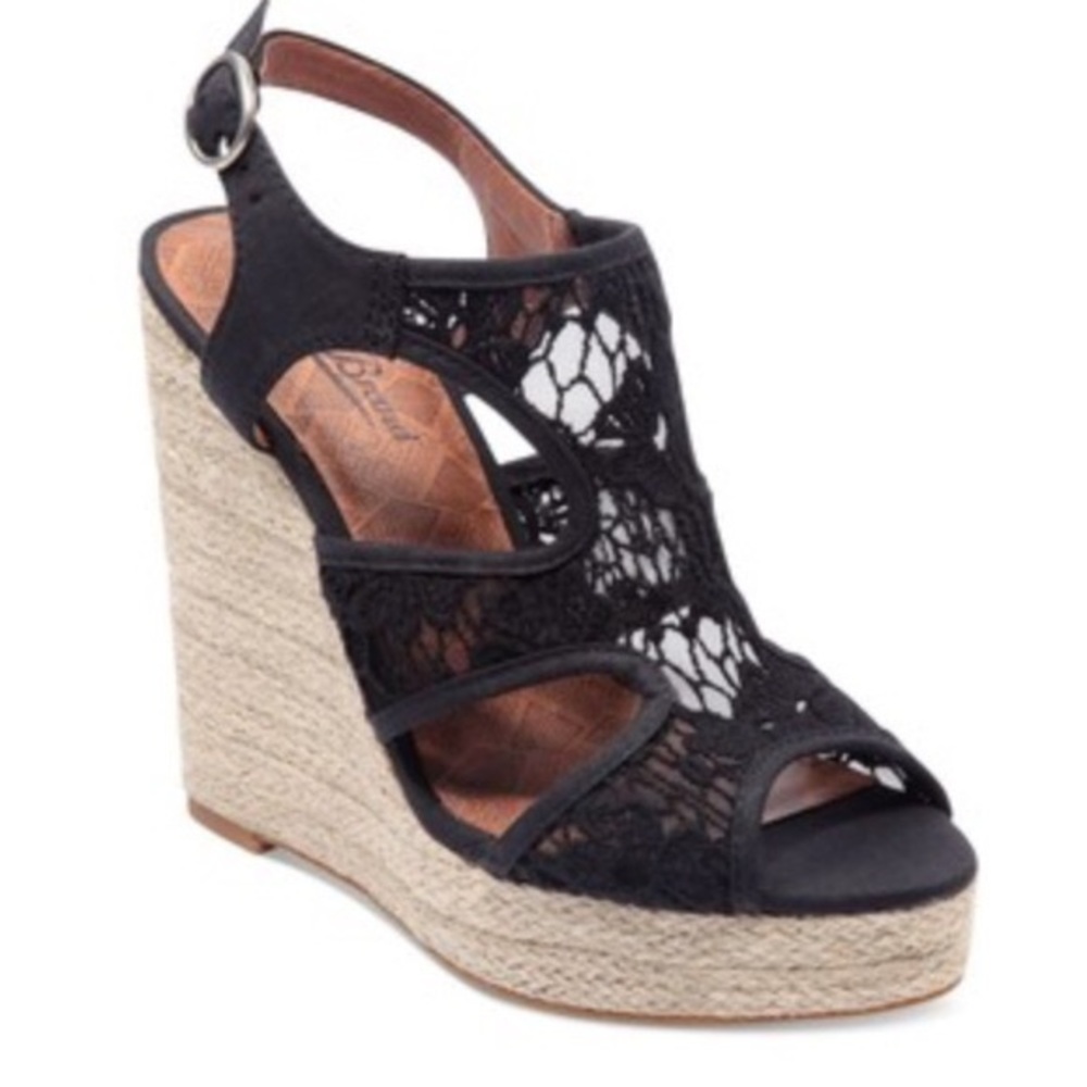 Lucky Brand Ranette black lace wedge heels