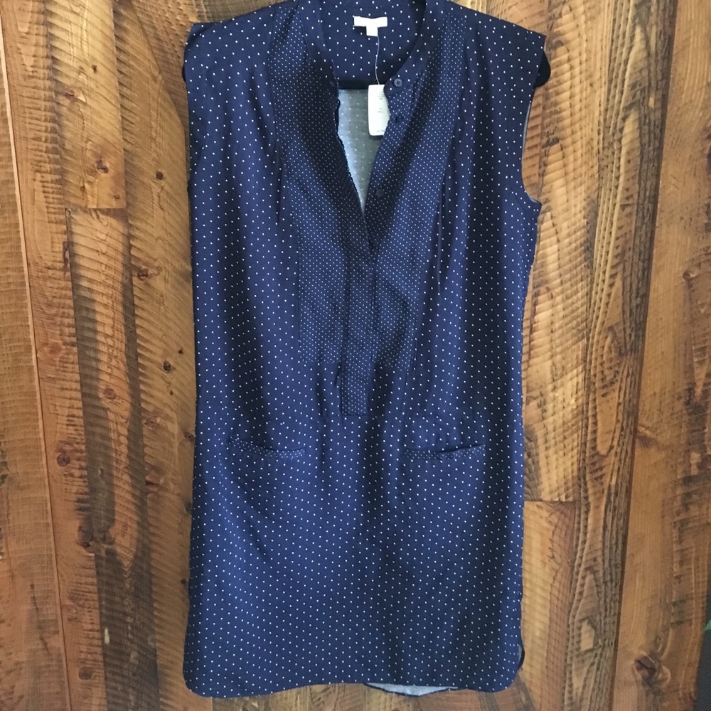 Navy and White polka dot Gap dress - 10 Tall