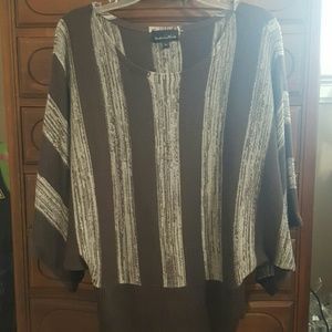 Brown and cream vertical striped top