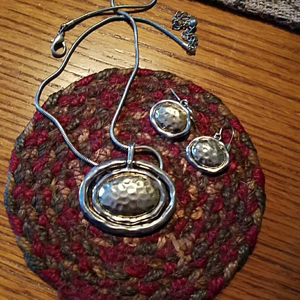 Silver and brass necklace and earrings