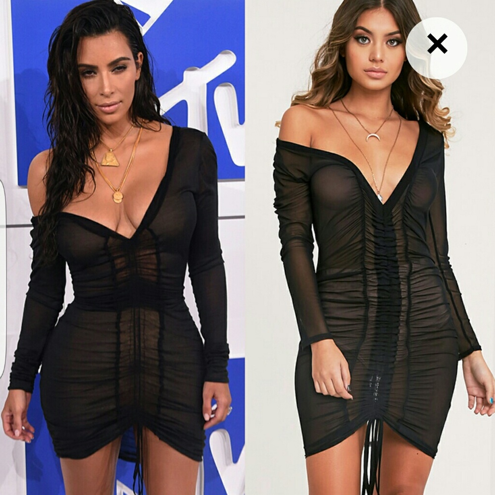 Kim K black mesh dress