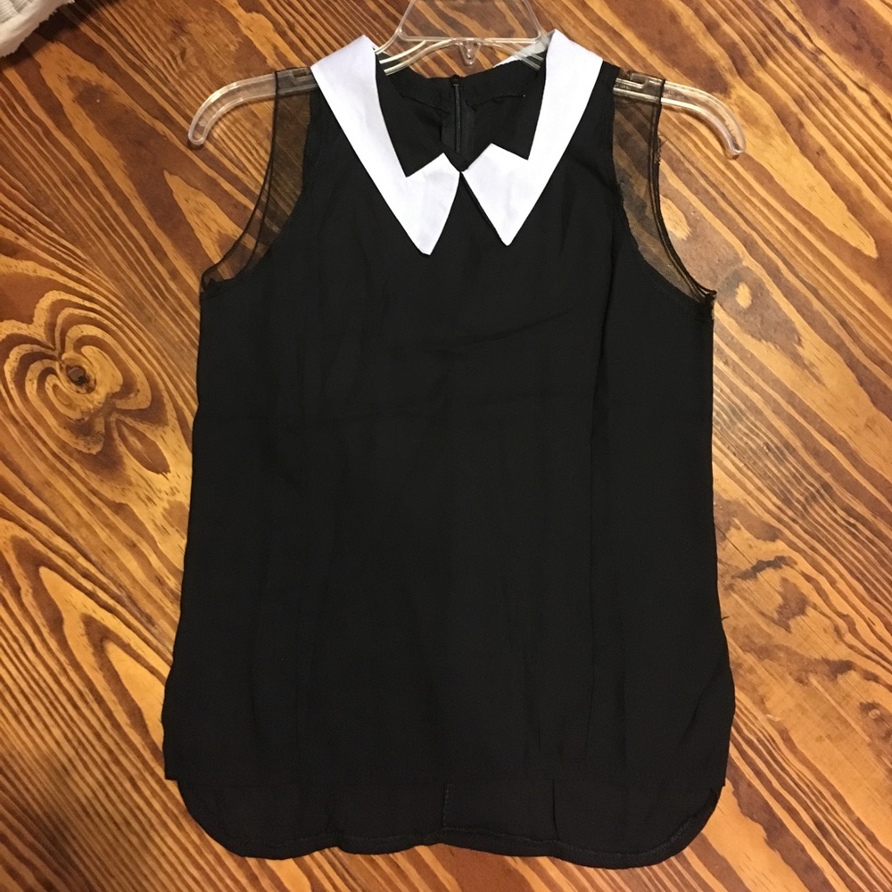 Sleeveless Sheer Black Collared Tank