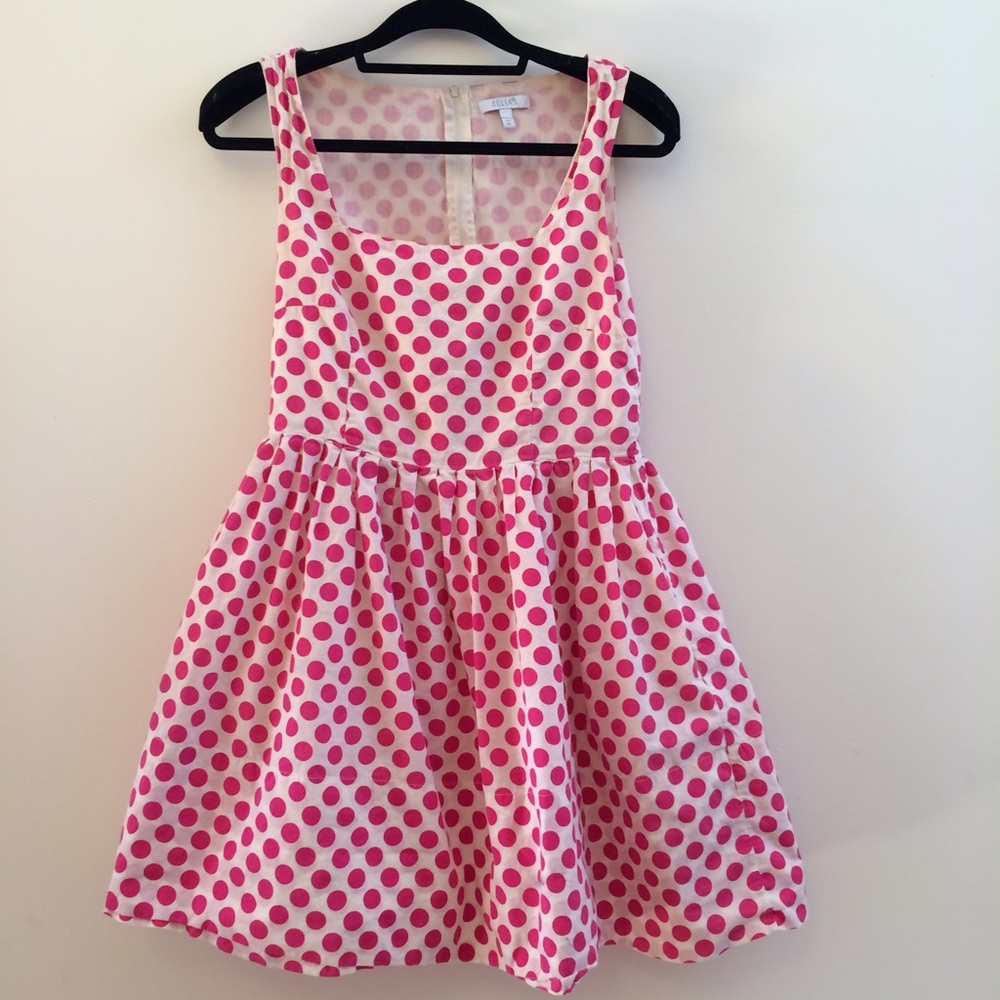 Hot pink polka dot fit & flare