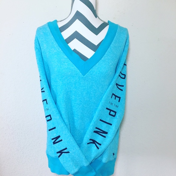 PINK Victoria's Secret Tops - VS Pink Vneck Teal long sleeve sweatshirt 💙