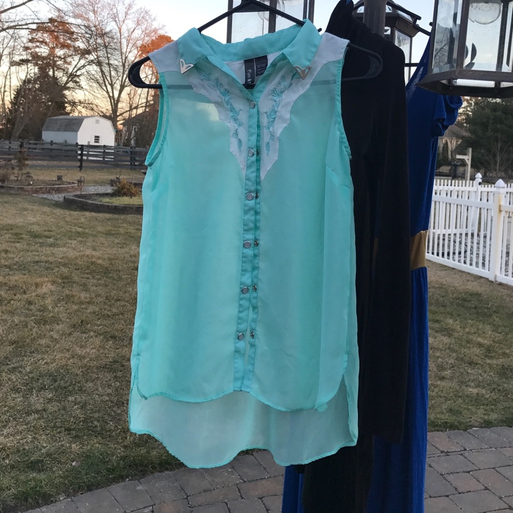 ✨FUN & FLIRT -- Sheer and pretty mint button down✨