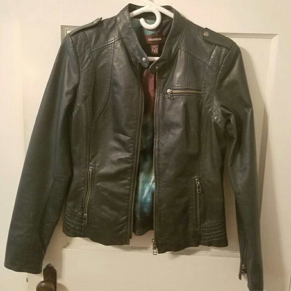 Hardly worn dark green Danier Leather moto jacket