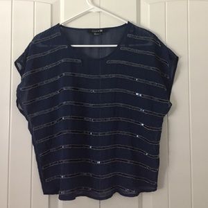 Navy sequin striped top