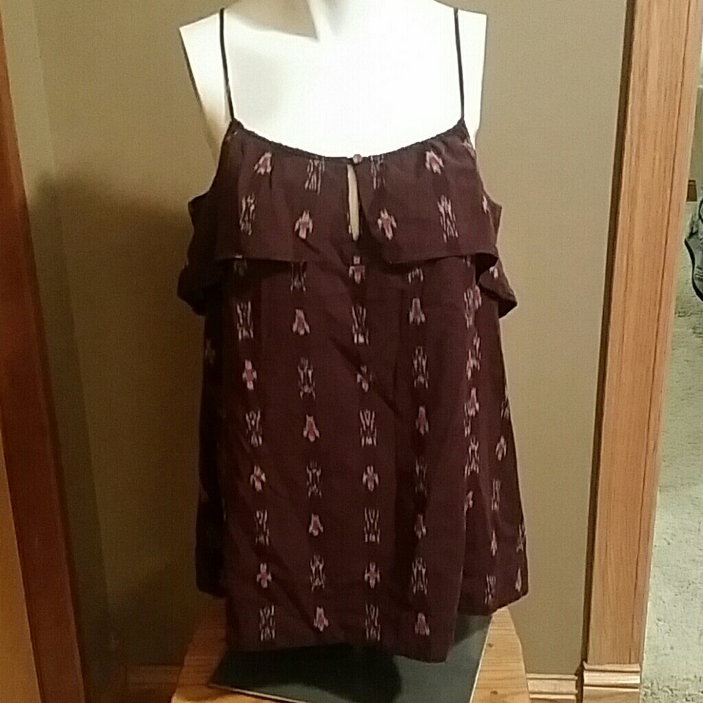 Madewell ruffled cami in Burgandy ikat