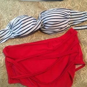 3 pieces Nautical high wasted and bandeau bikini
