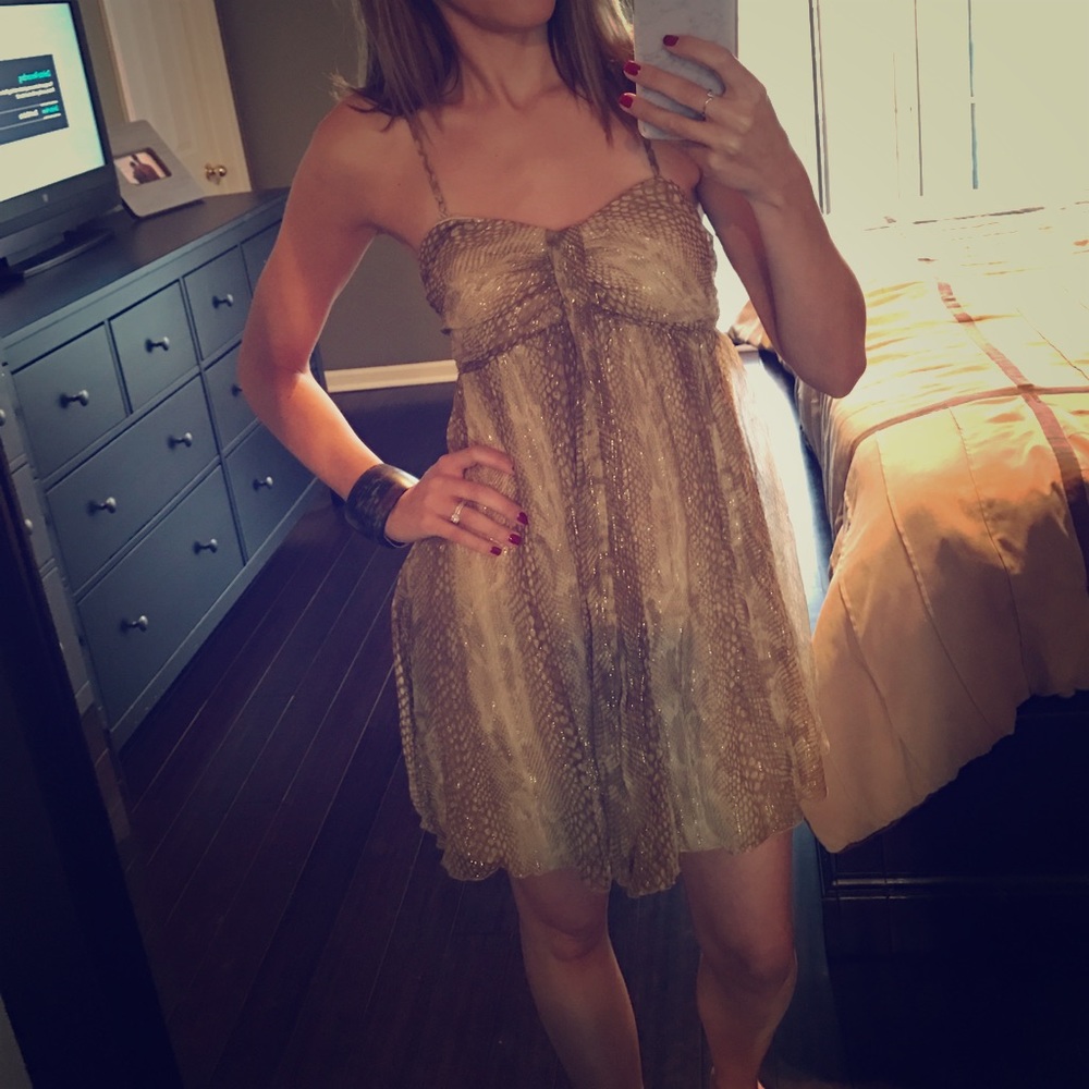 Express gold sparkly babydoll dress - Picture 1 of 3