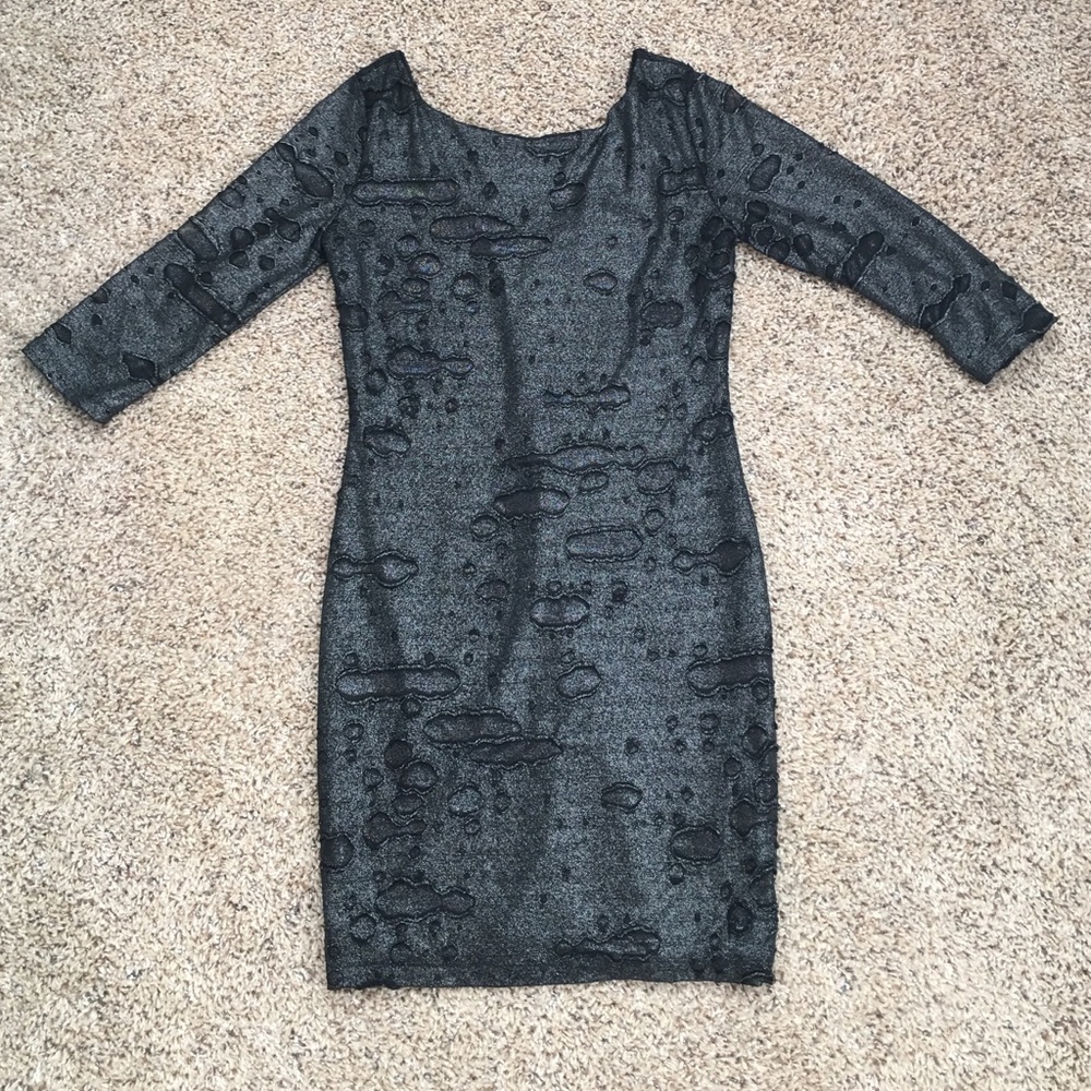 Forever 21 Dark Grey Silver 3/4 Sleeve Dress