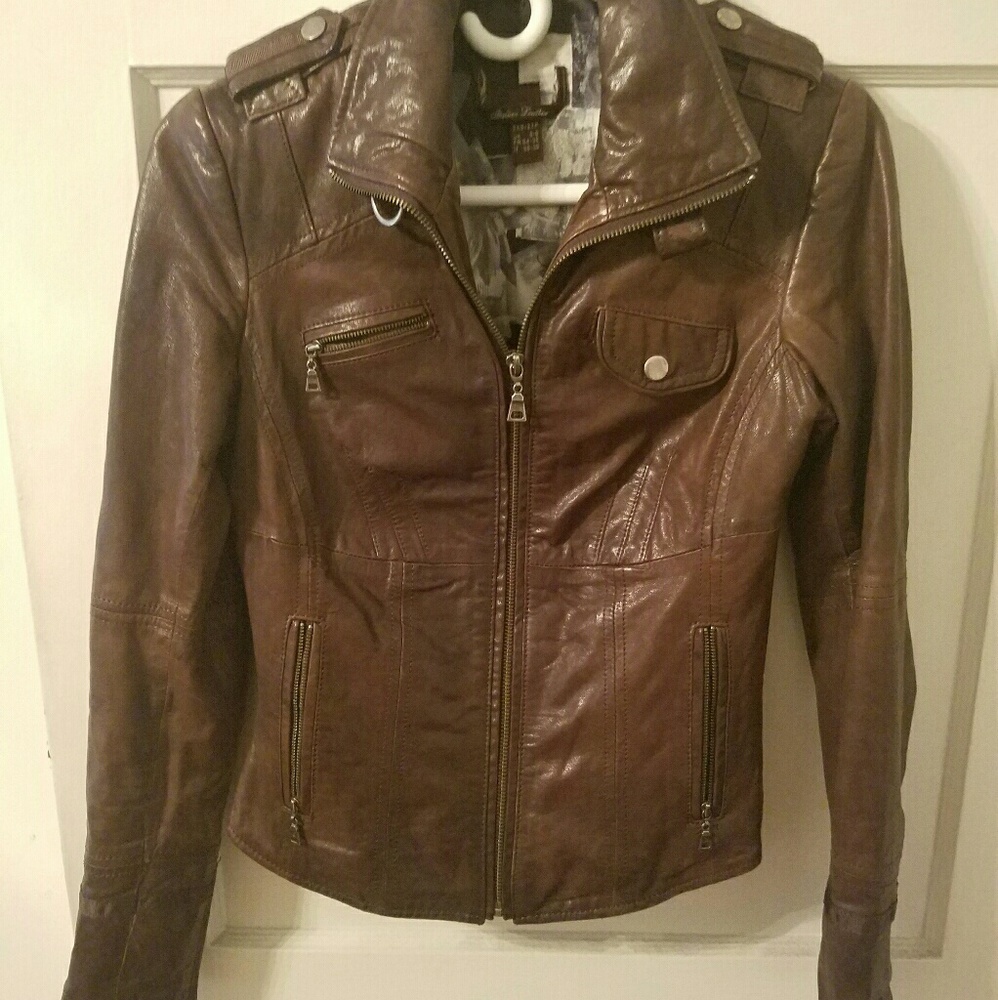 Milk Chocolate Brown Danier Leather moto jacket