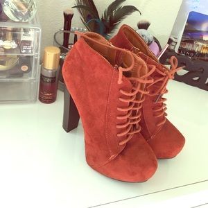 High heel burnt orange sued booties