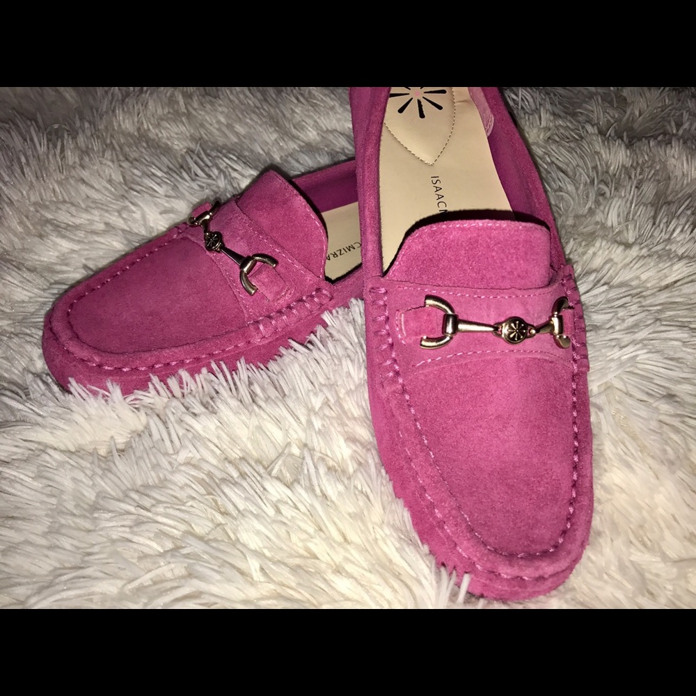 Isaac Mizrahi pink suede loafers!