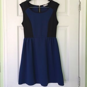 Blue and Black Colour Bloc Dress