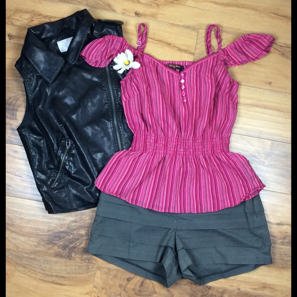 Guess Jeans Women's Blouse Small Pink Striped Top