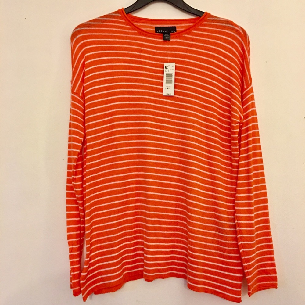 Orange & white striped crew neck long sleeve shirt