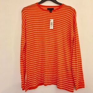 Orange & white striped crew neck long sleeve shirt