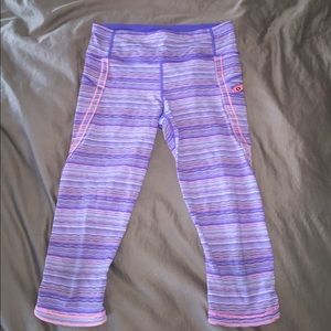 Lululemon Run Crops in Purple and Coral