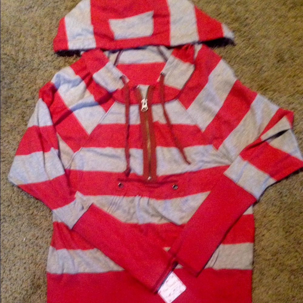 NWT - Free People Red Rugby Pullover Hoodie