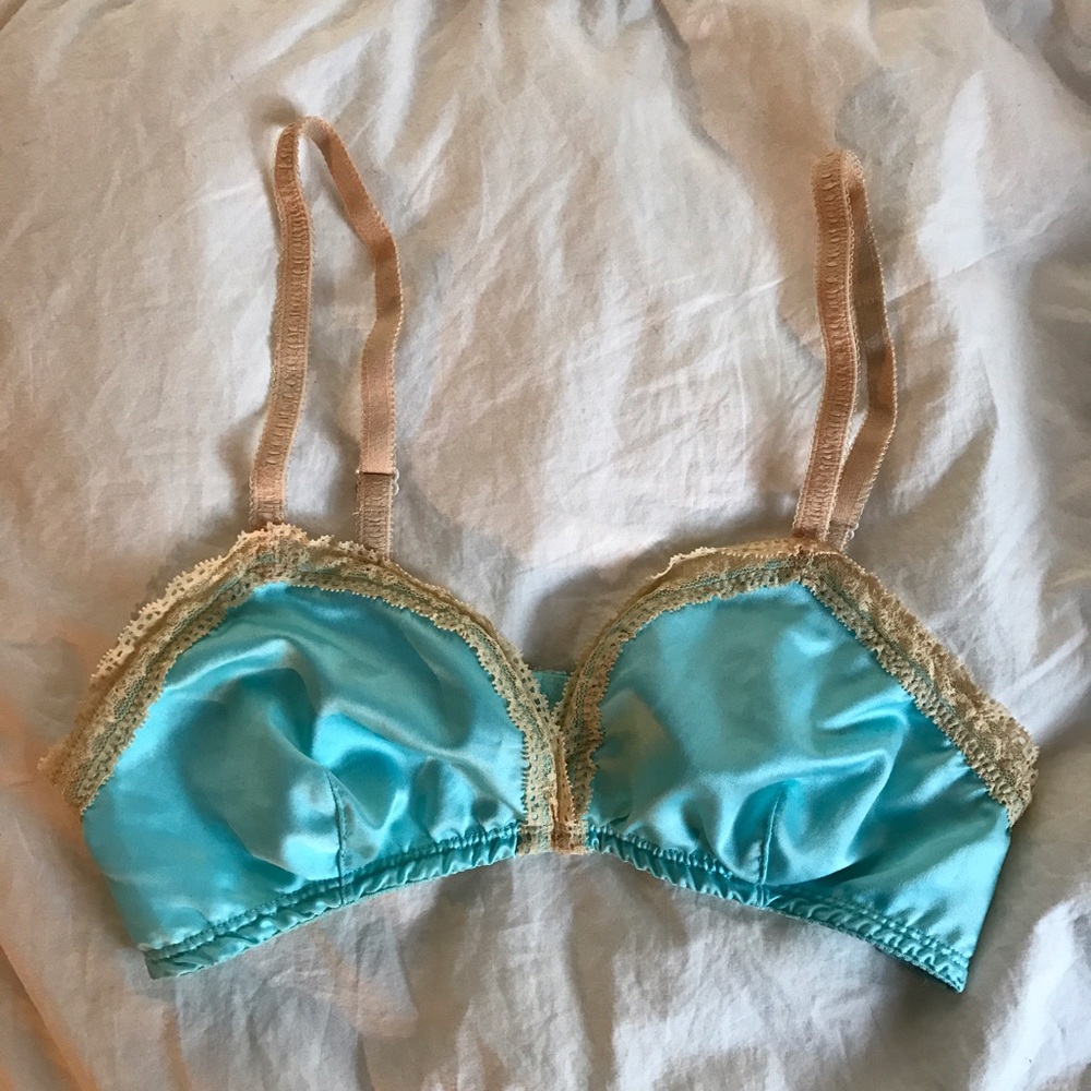 aqua blue bralette with lace trim