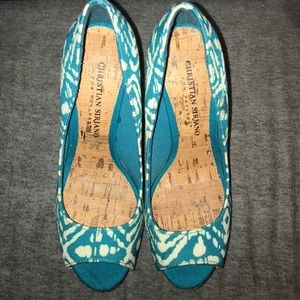 Blue and Off White Heels