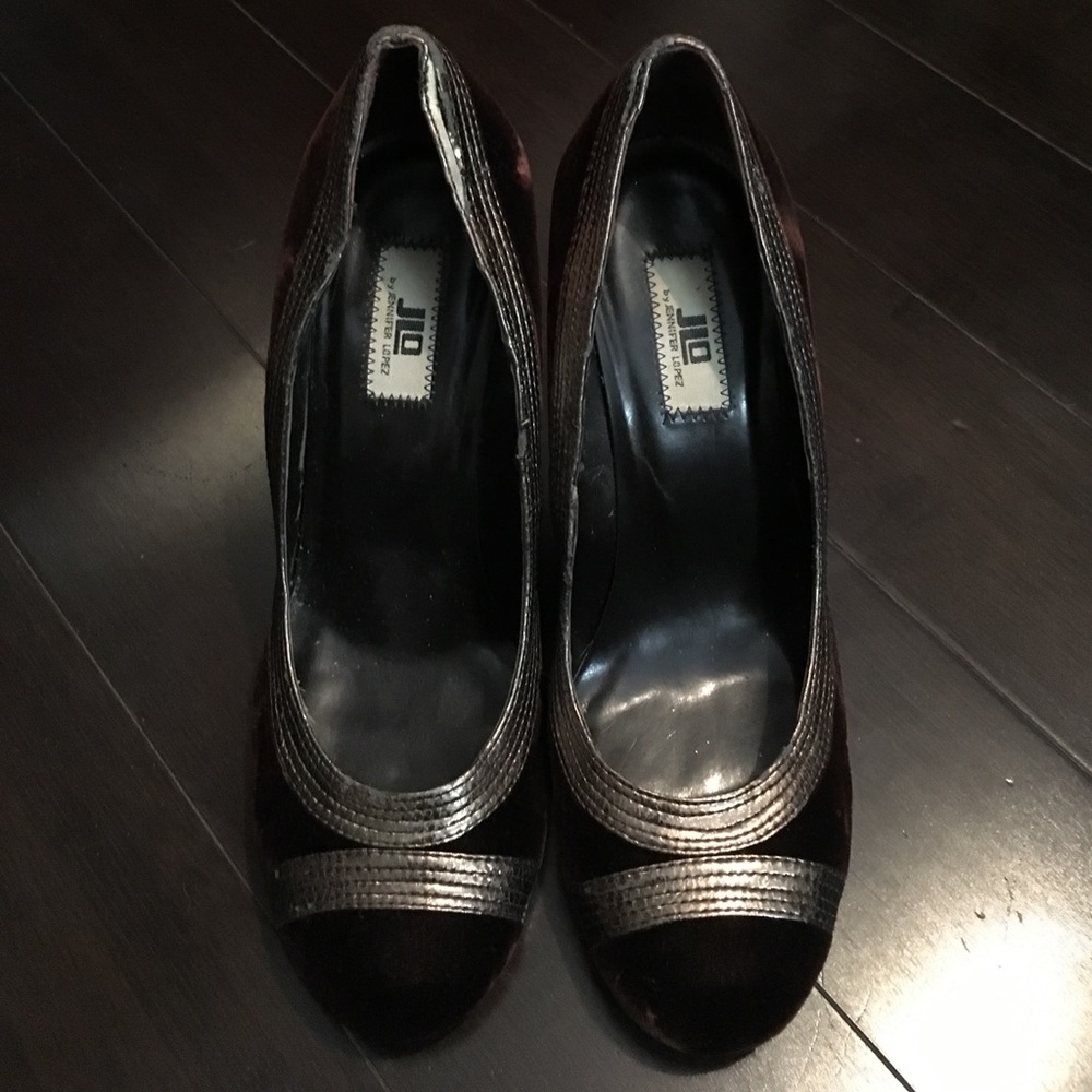 Brown velvet  and Bronze JLo heels