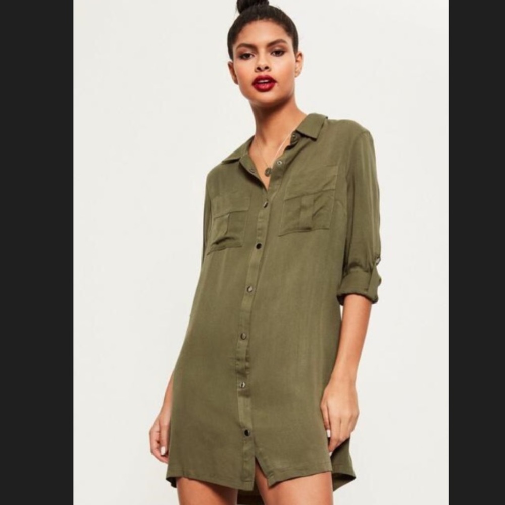 Olive green shirt dress