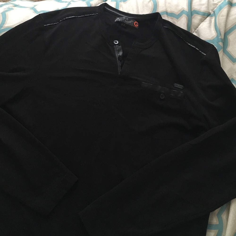 long sleeve men t-shirt with faux leather inserts