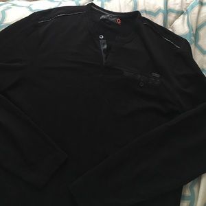 long sleeve men t-shirt with faux leather inserts