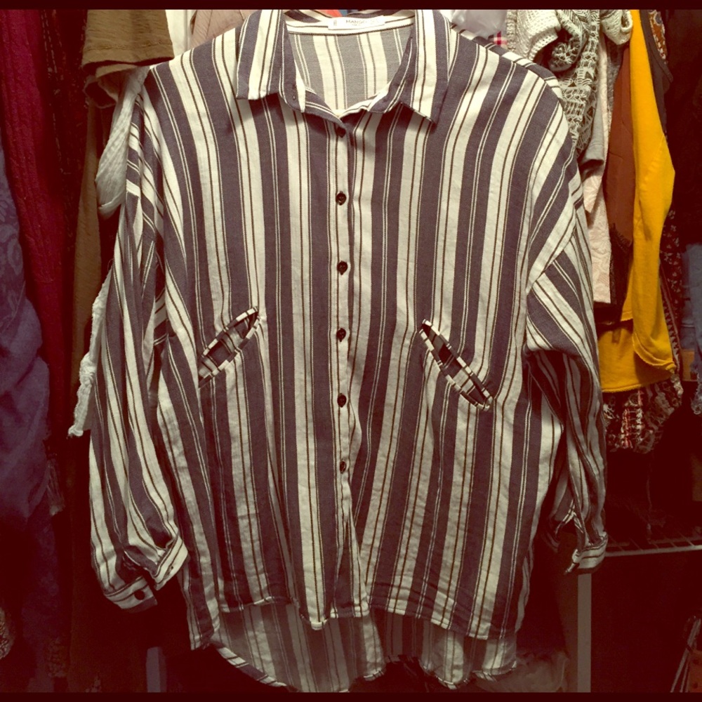 White&about striped button down blouse