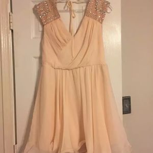 Baby pink dress with rhinestones on shoulders