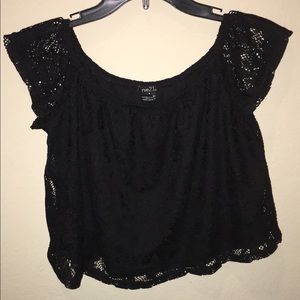 Black lace off the shoulder crop top