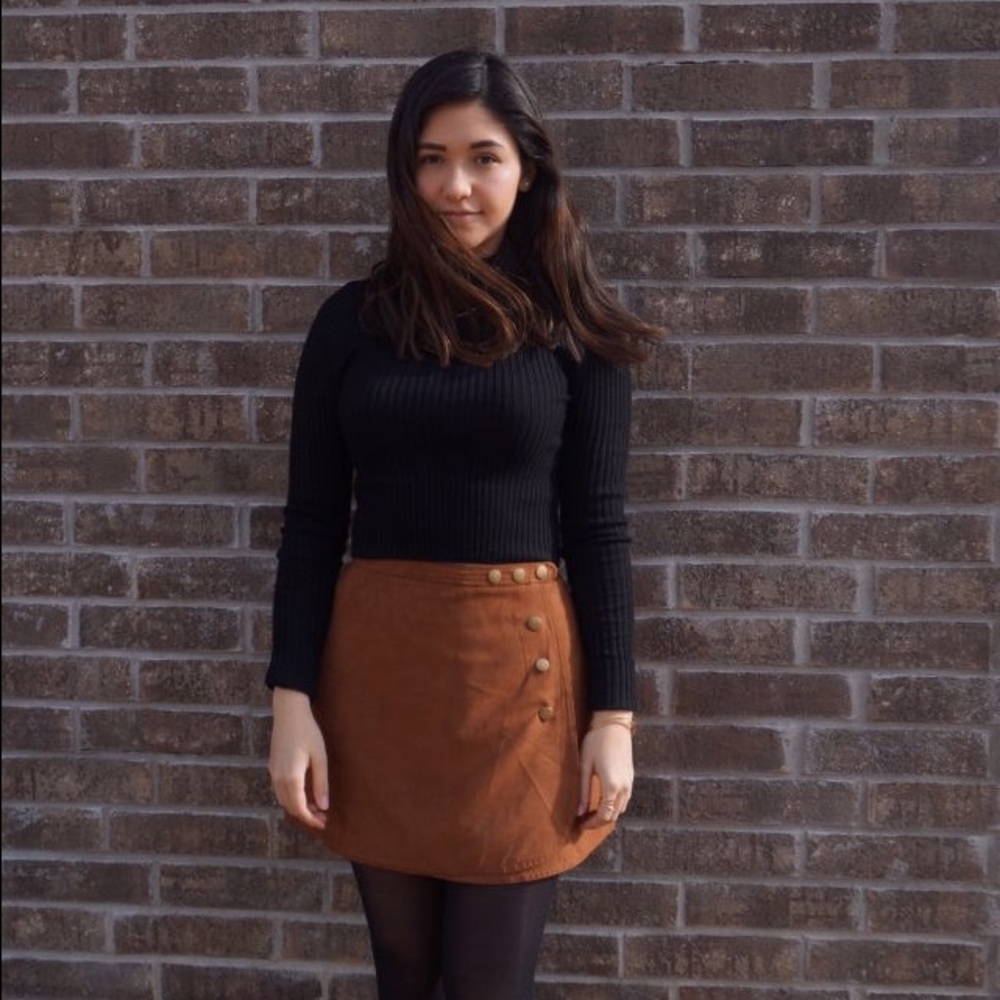 LA Hearts Brown Faux Suede Snap Wrap Mini Skirt