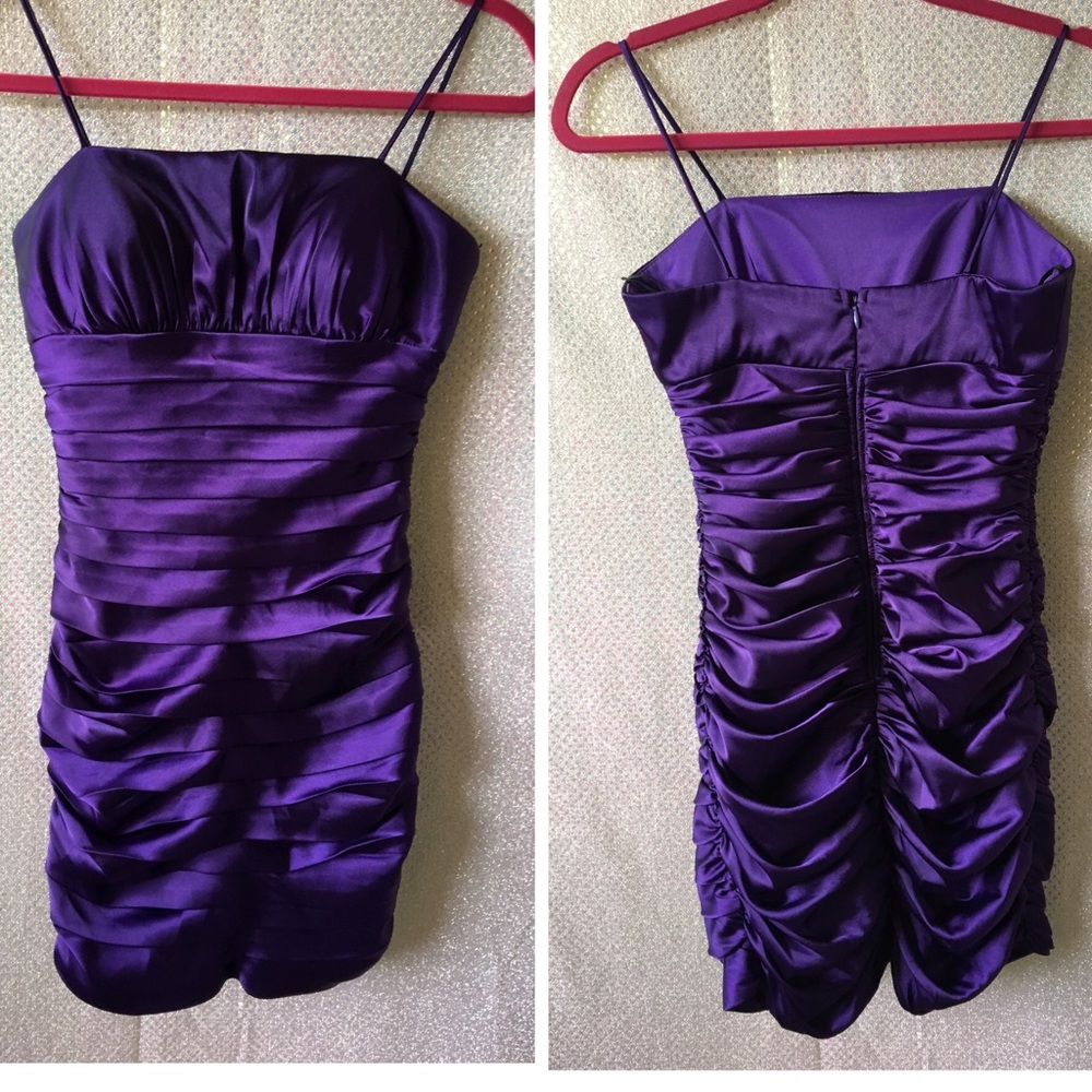 Purple formal rouched mini dress