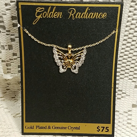 Gold Plated Genuine Crystal Butterfly Pendant - Picture 1 of 1