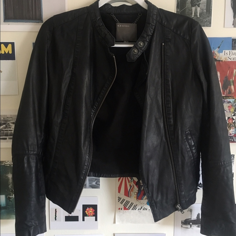 Muubaa Women's Black Leather Jacket, size 4 US - Picture 1 of 3