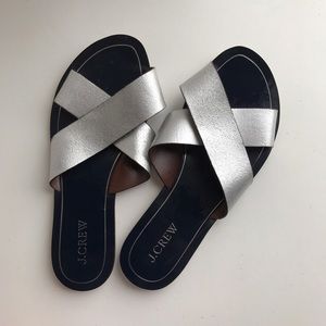 J. Crew Silver cross strapped sandals
