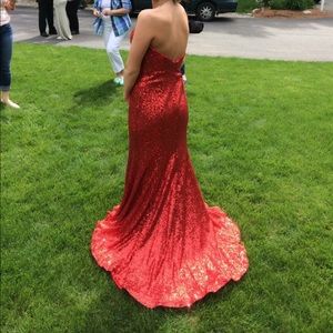 Sparkle red prom dress with trail