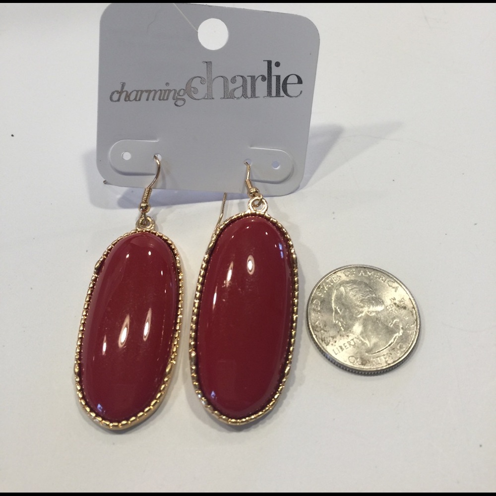 Red stone earrings.