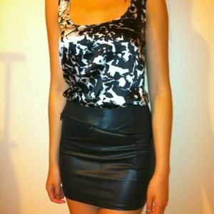 Armani Exchange leather skirt and silk top dress