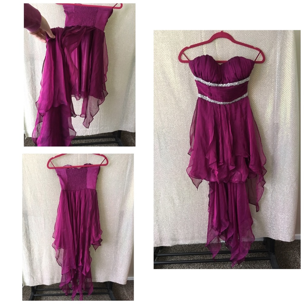 Fuscia formal mini dress with train