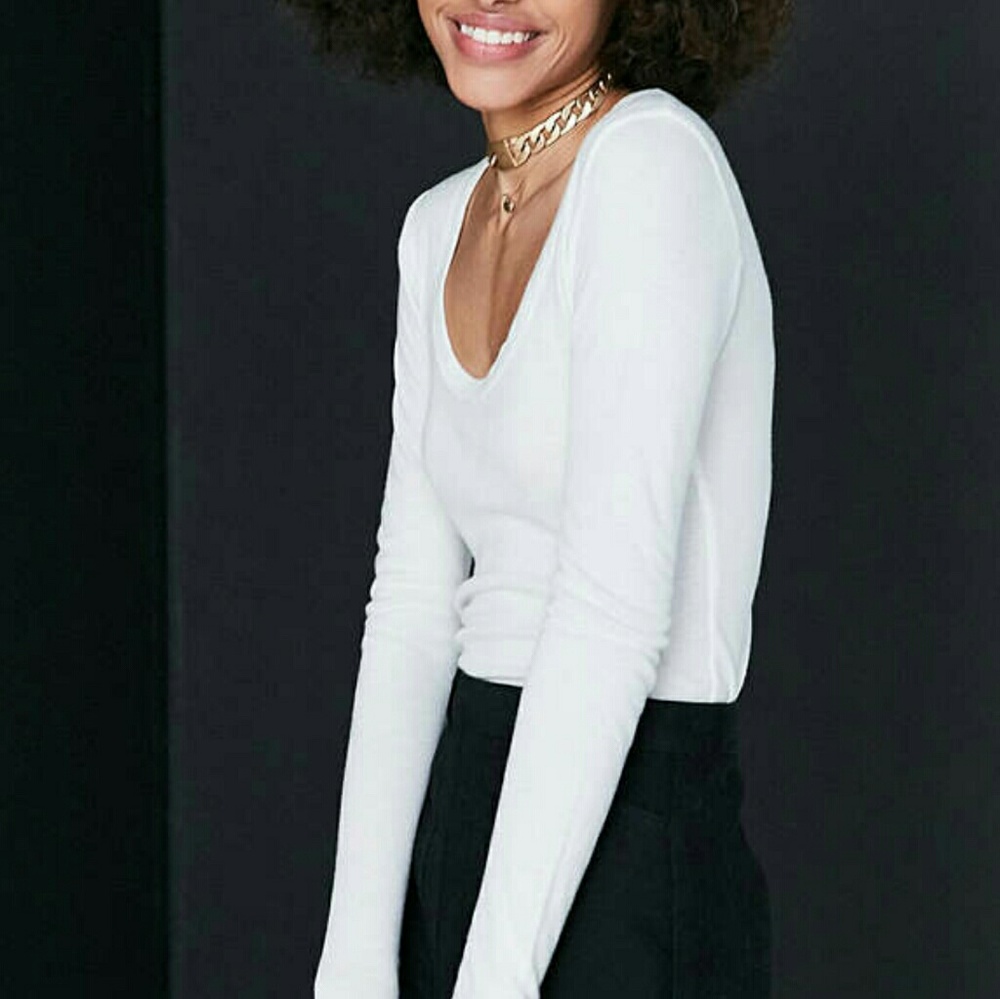 Urban outfitters white vneck long sleeve shirt